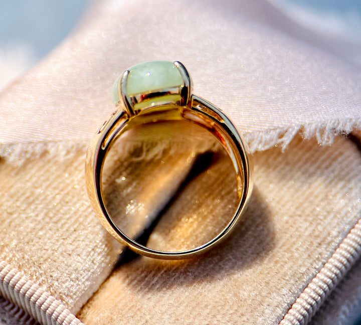 “The Mediterranean Mist” Jade in Greek Key Design in 14k Yellow Gold