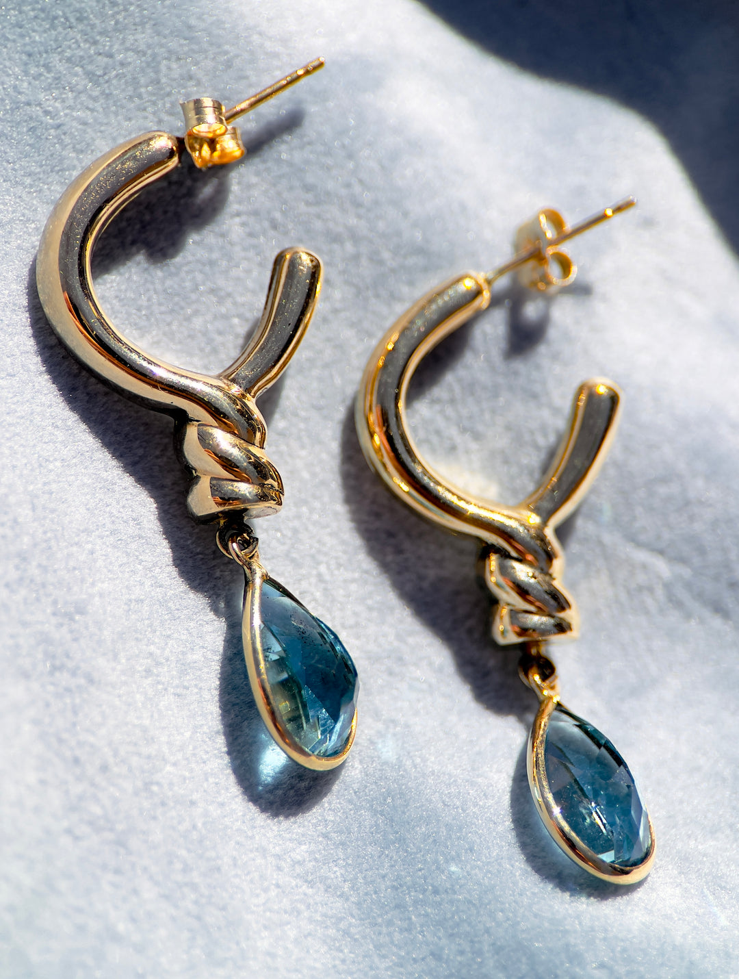 Vintage Over 6 Carat Blue Topaz Drop Earrings in 14k Yellow Gold