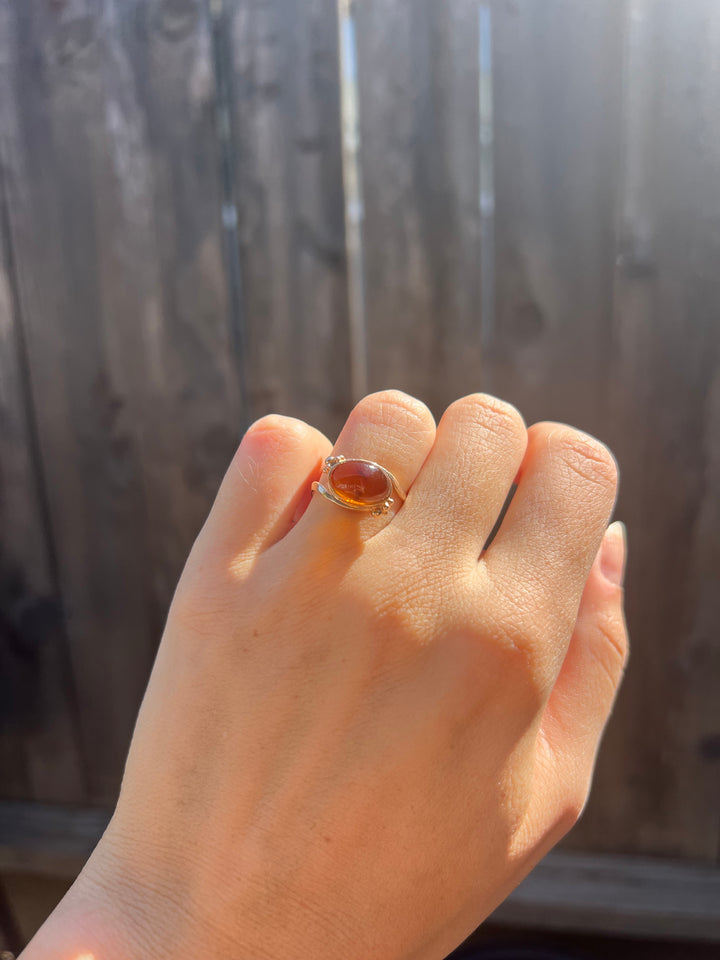 Vintage European Amber Ring in 12k-14k Rose Gold