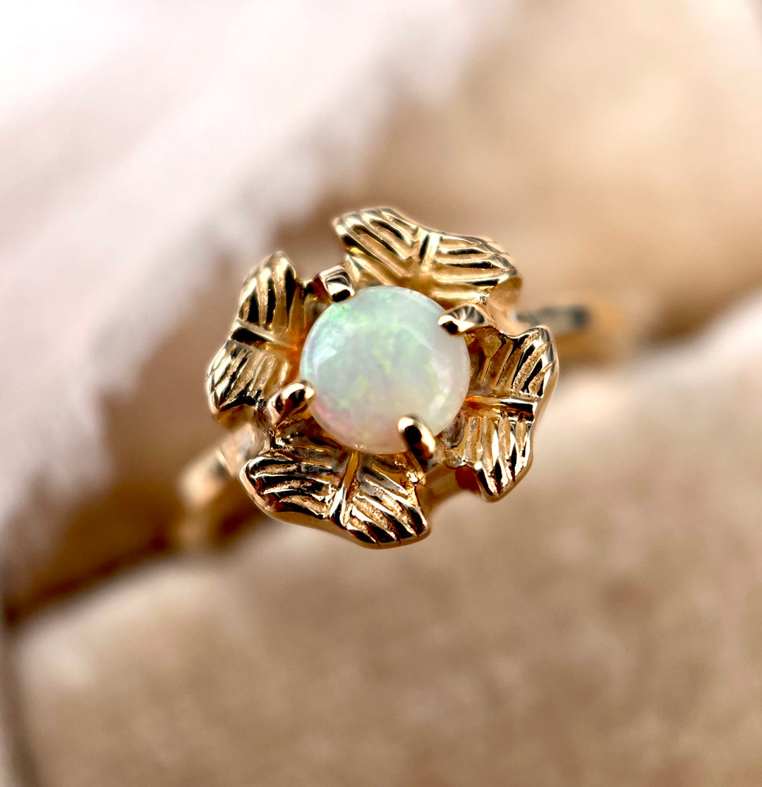 Vintage Opal Floral Ring in 14k Yellow Gold