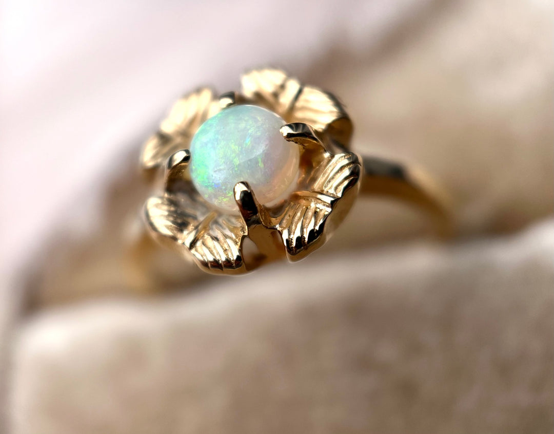 Vintage Opal Floral Ring in 14k Yellow Gold