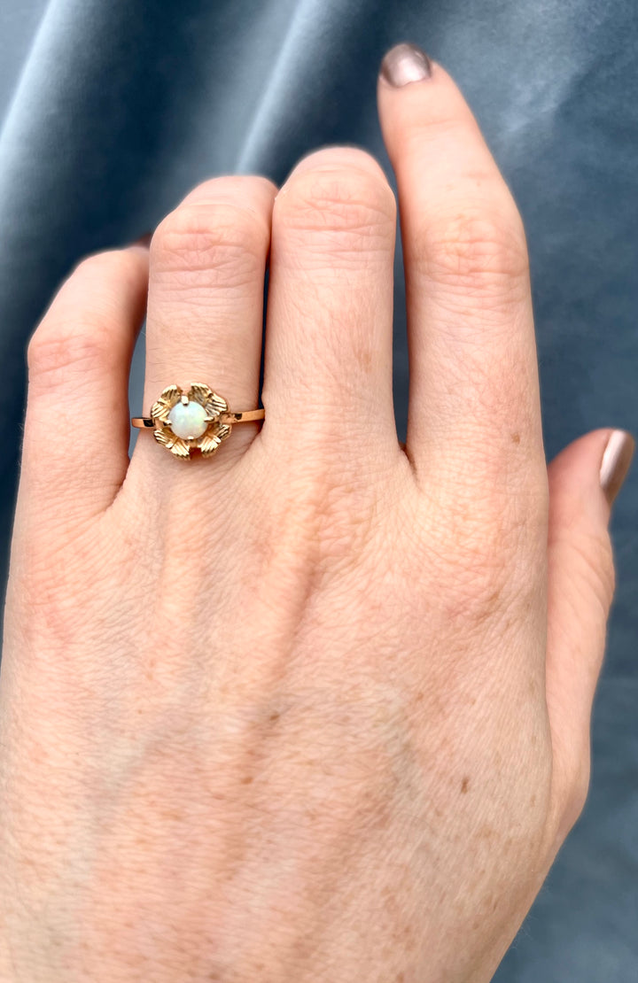 Vintage Opal Floral Ring in 14k Yellow Gold