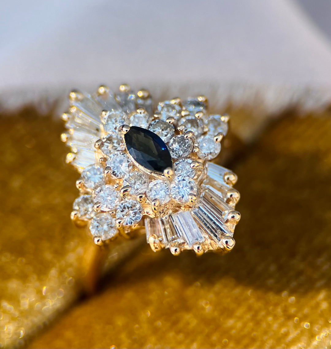 Sapphire and Diamond Ballerina Ring in 14k Yellow Gold