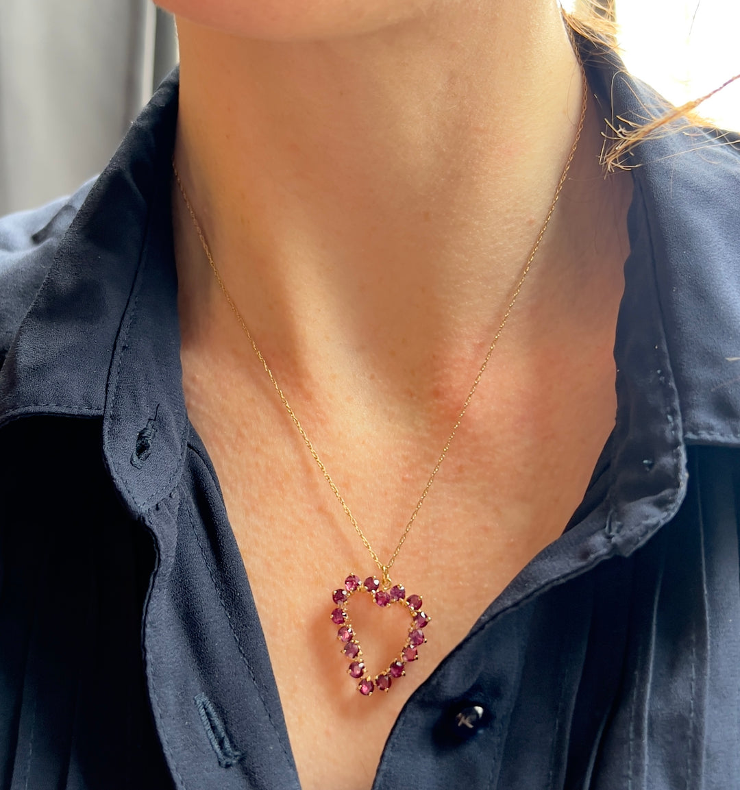 “The Heartstrokes” Over 2 Carat Ruby Pendant on Chain in 14k Yellow Gold