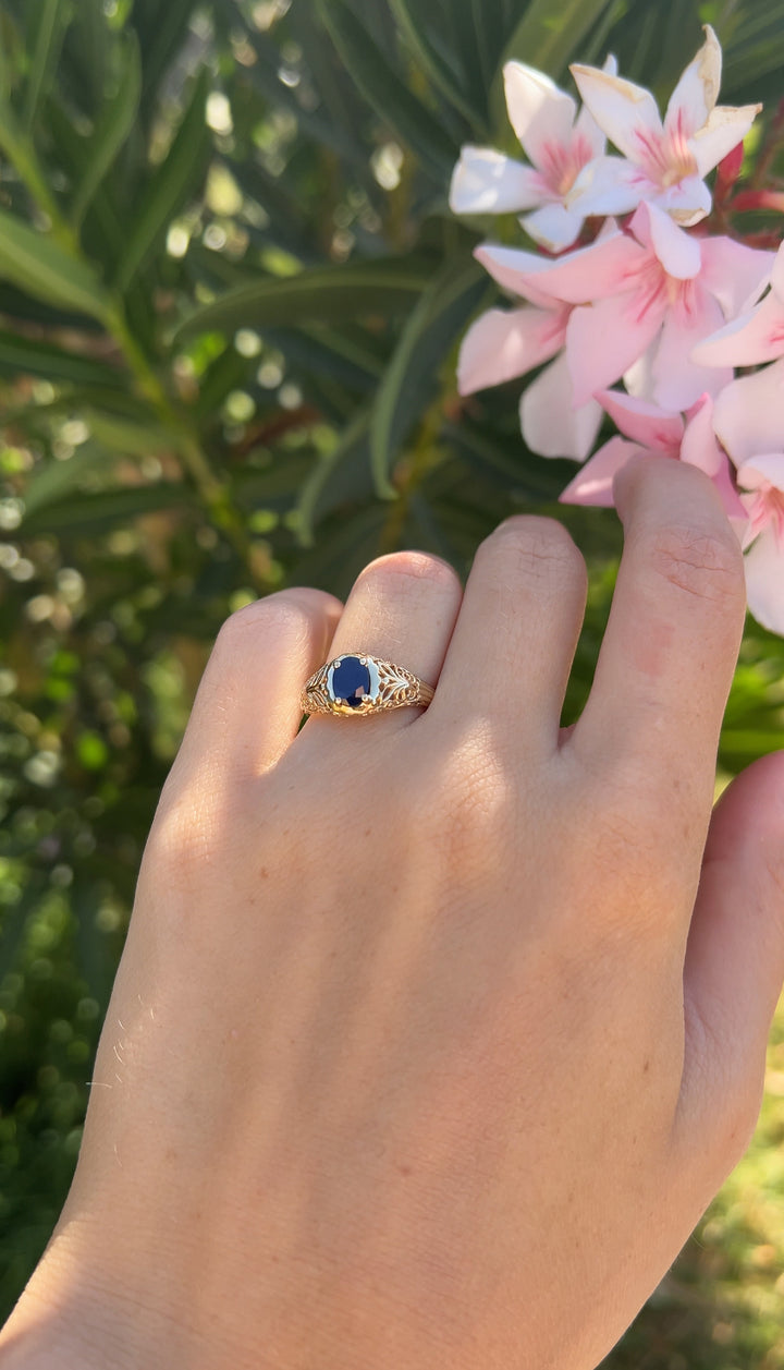 Golden Filigree Sapphire Ring in 14k Yellow Gold