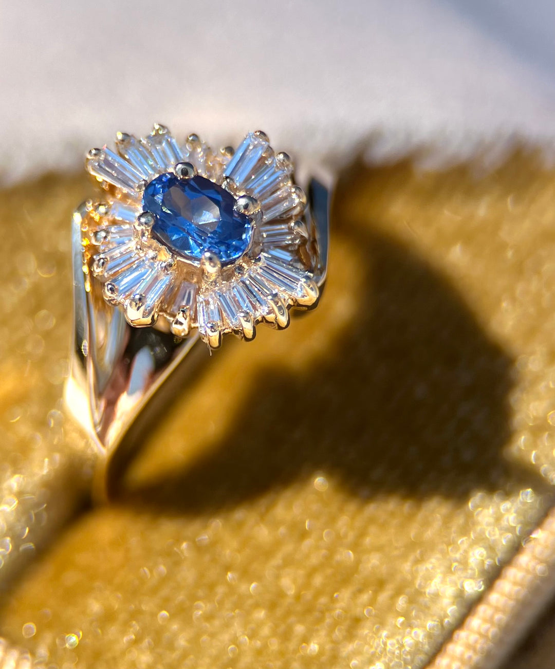 Iolite and Diamond Ballerina Style Ring in 14k Yellow Gold