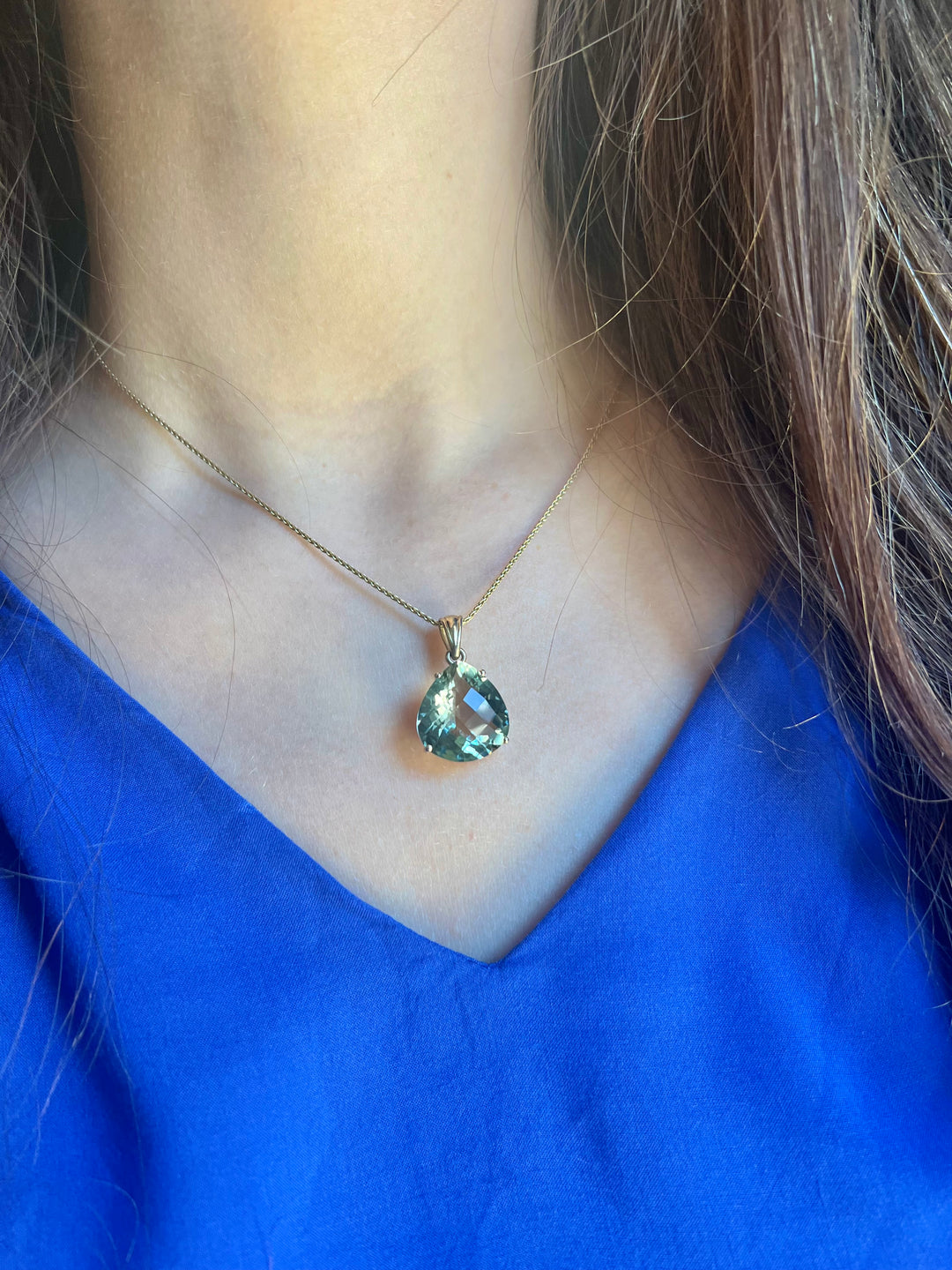 Green Amethyst Prasiolite TCW 15.60 Pendent in 14k Yellow Gold