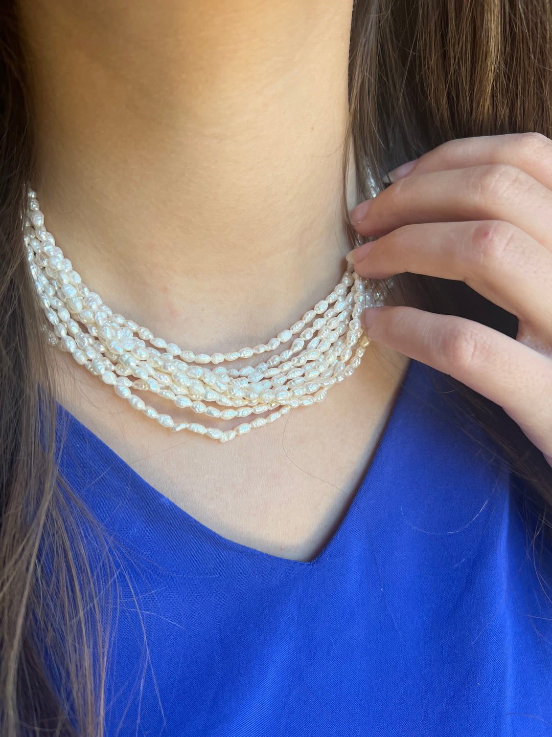 Vintage Cultured Multi-Strand Pearl Necklace in 14k Yellow Gold 16.5"