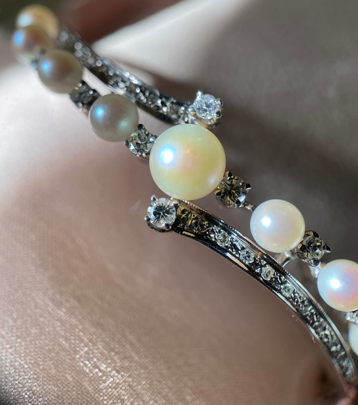 The Constellation Bloom Pearl and Diamond Cuff in 14k White Gold
