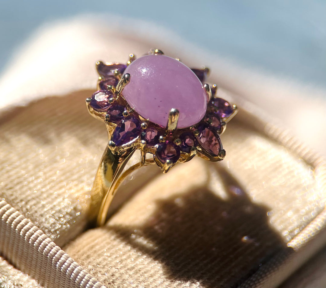 4.84 Carat tw Jade and Amethyst Ring in 14k Yellow Gold