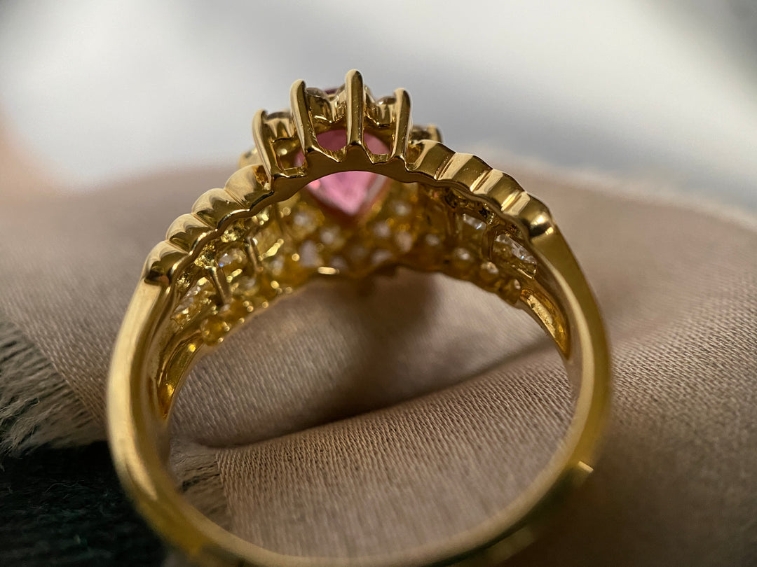 1.91 TCW Pink Tourmaline Ring Surrounded by Diamonds in 18k Yellow Gold