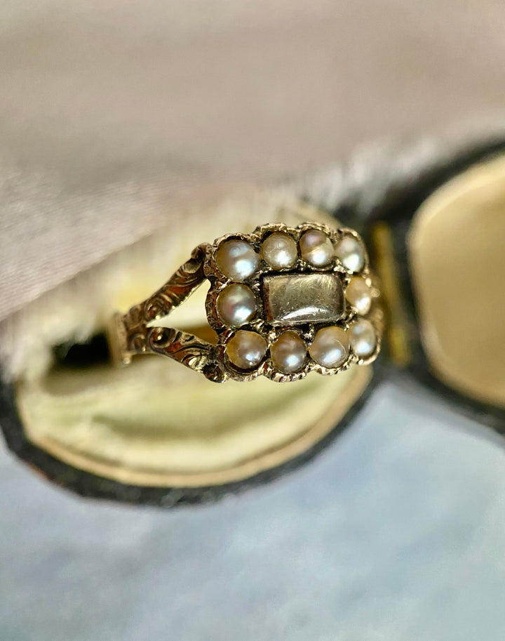 Georgian Split Pearl Mourning Ring in 15k Yellow Gold