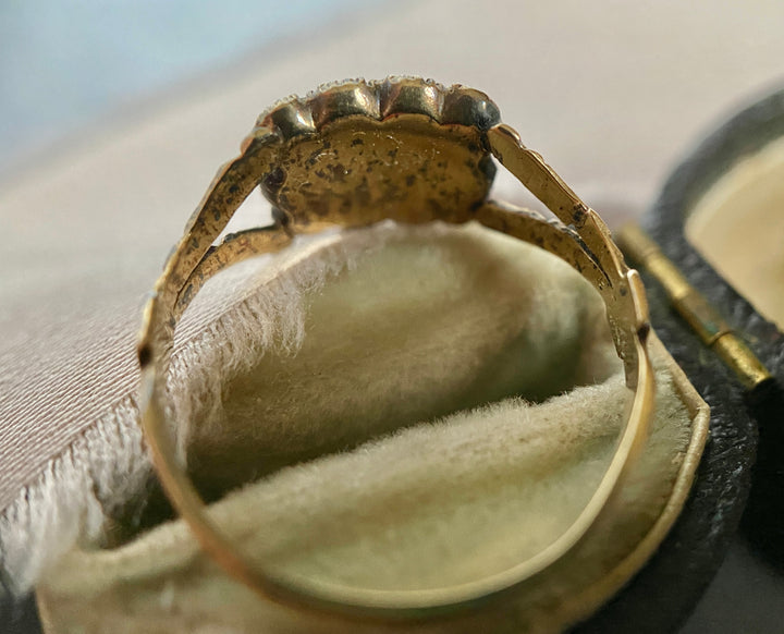 Georgian Split Pearl Mourning Ring in 15k Yellow Gold
