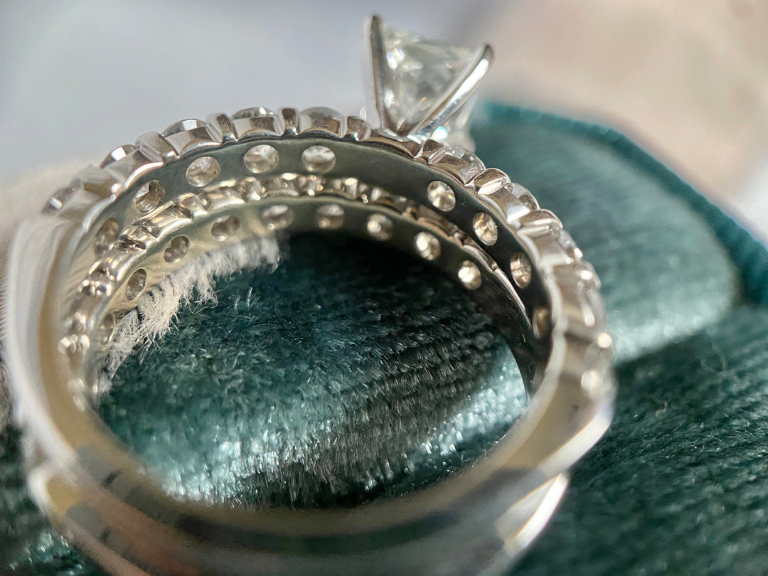 100% Natural Princess Diamond Ring Set in 14k White Gold With 2.74 TCW