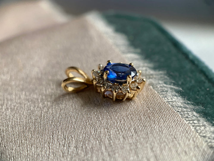 Flower Sapphire and Diamond Pendant in 14k Yellow Gold