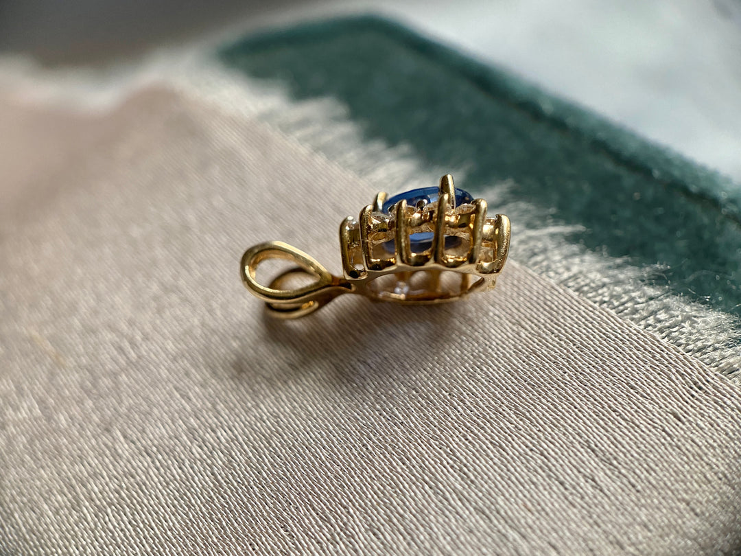 Flower Sapphire and Diamond Pendant in 14k Yellow Gold