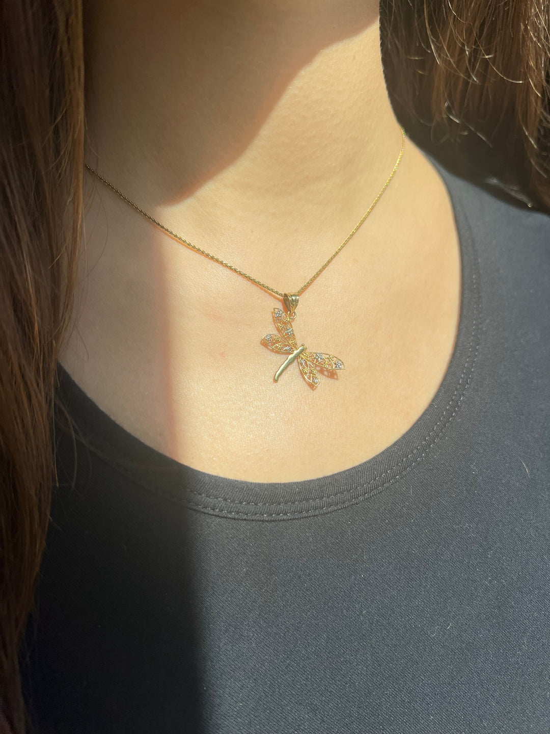 Dragonfly Pendant in 14k Yellow And White Gold