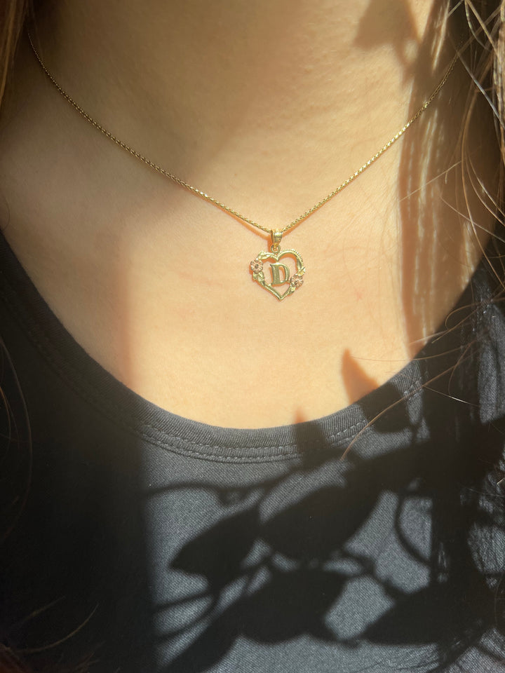 “D” Heart Pendant in 14k Yellow and Rose Gold