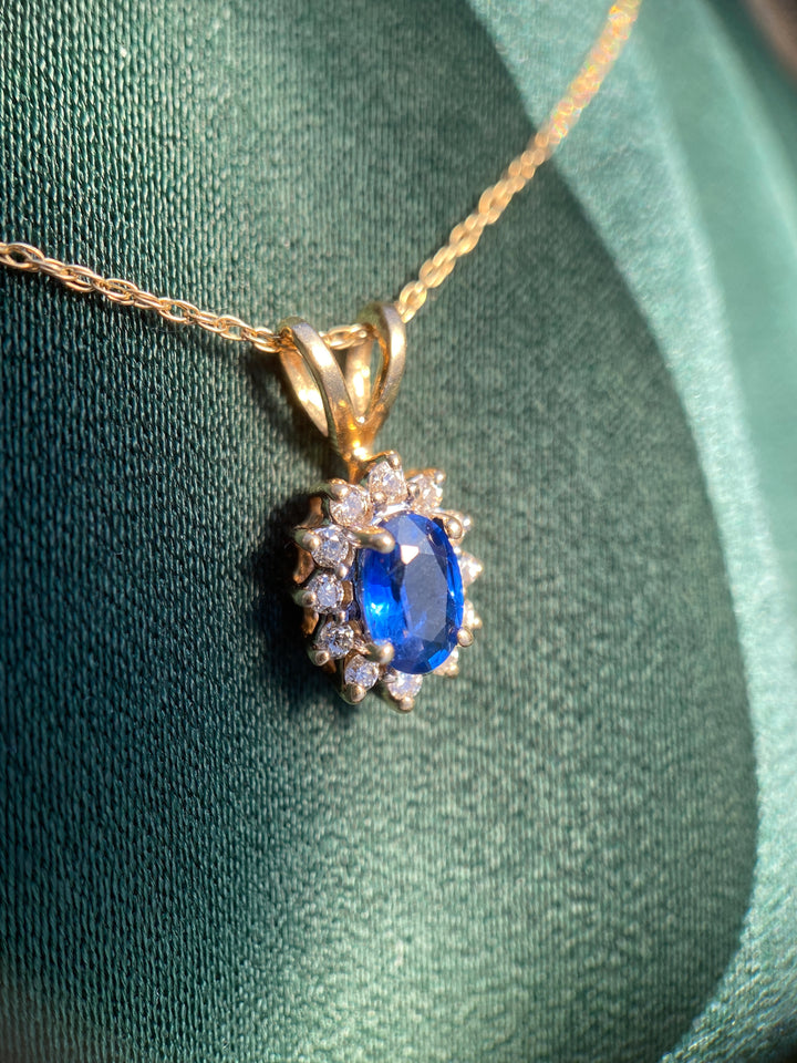 Flower Sapphire and Diamond Pendant in 14k Yellow Gold