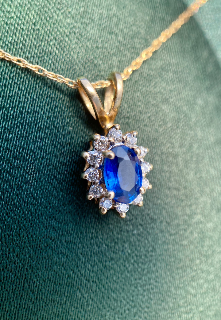 Flower Sapphire and Diamond Pendant in 14k Yellow Gold