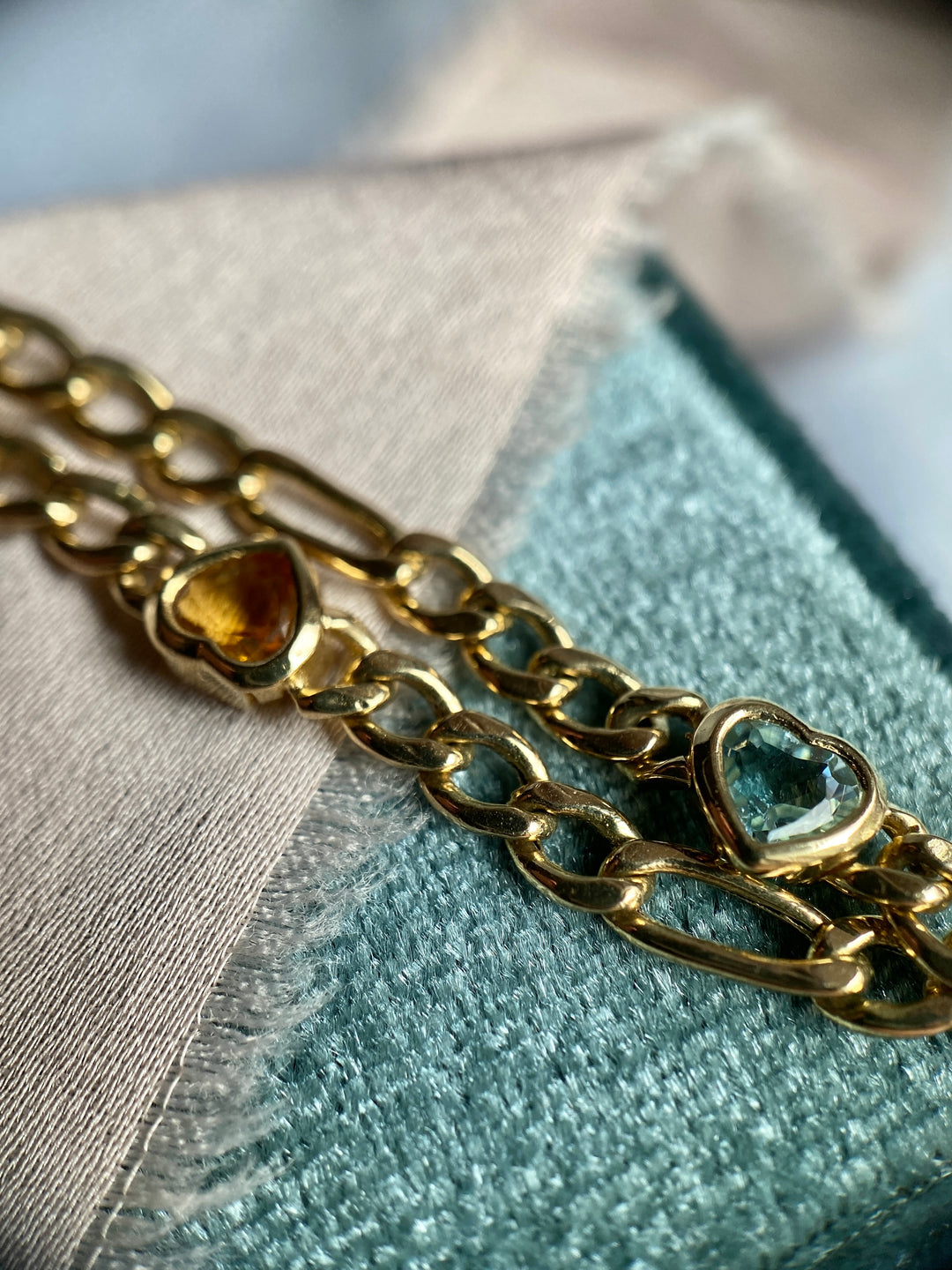 Colorful Hearts Bracelet With Topaz, Citrine, Garnet and Amethyst in 14k Yellow Gold