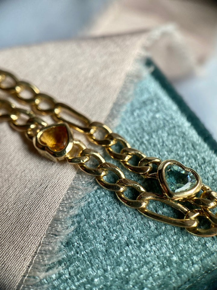 Colorful Hearts Bracelet With Topaz, Citrine, Garnet and Amethyst in 14k Yellow Gold