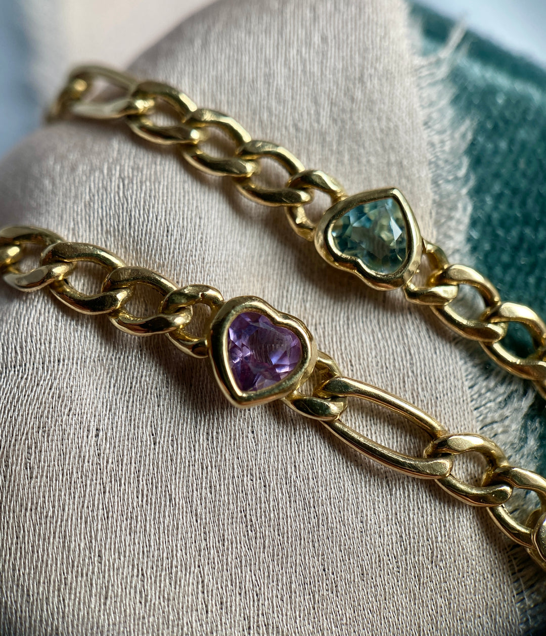Colorful Hearts Bracelet With Topaz, Citrine, Garnet and Amethyst in 14k Yellow Gold