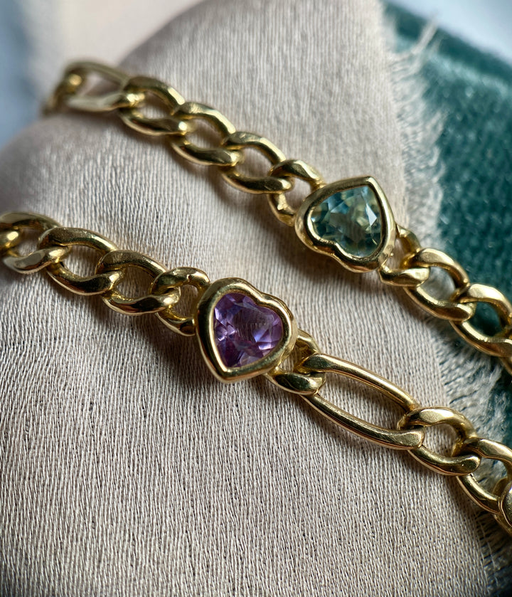 Colorful Hearts Bracelet With Topaz, Citrine, Garnet and Amethyst in 14k Yellow Gold
