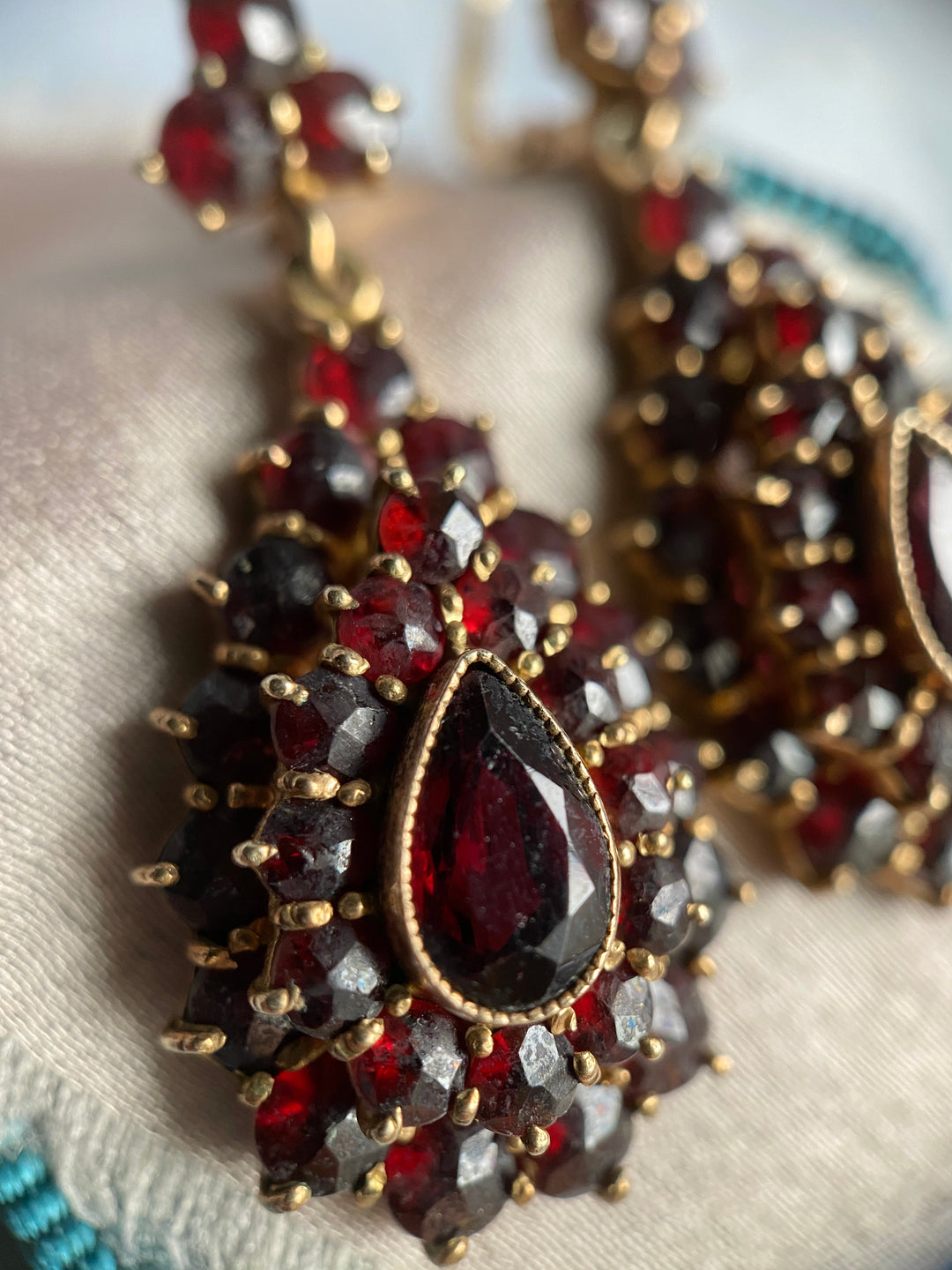 Victorian Bohemian Garnet Earrings in Tombak