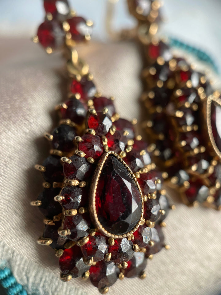 Victorian Bohemian Garnet Earrings in Tombak
