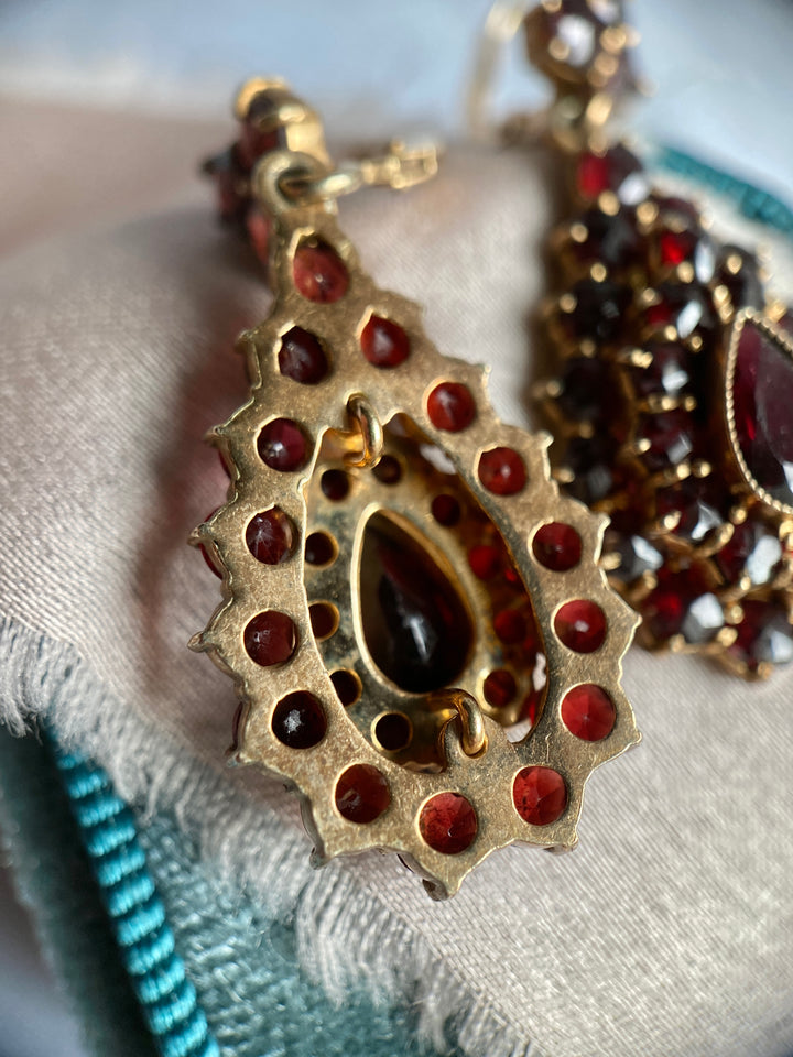 Victorian Bohemian Garnet Earrings in Tombak
