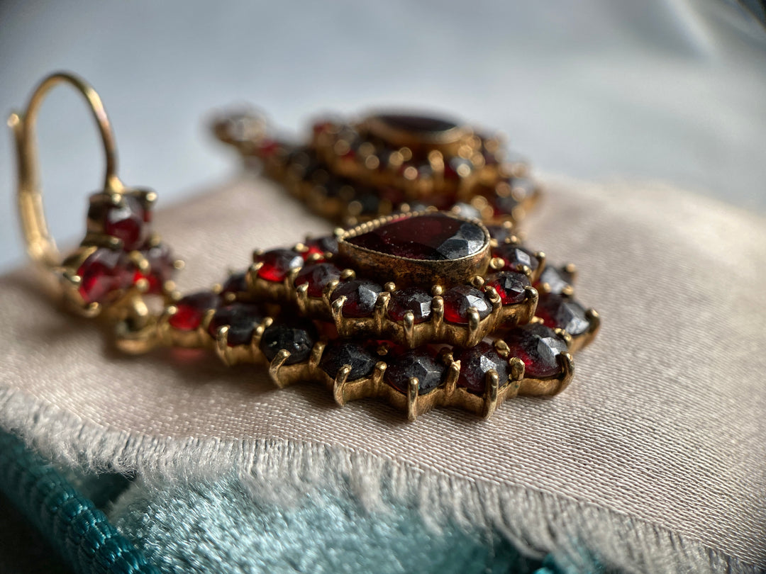 Victorian Bohemian Garnet Earrings in Tombak
