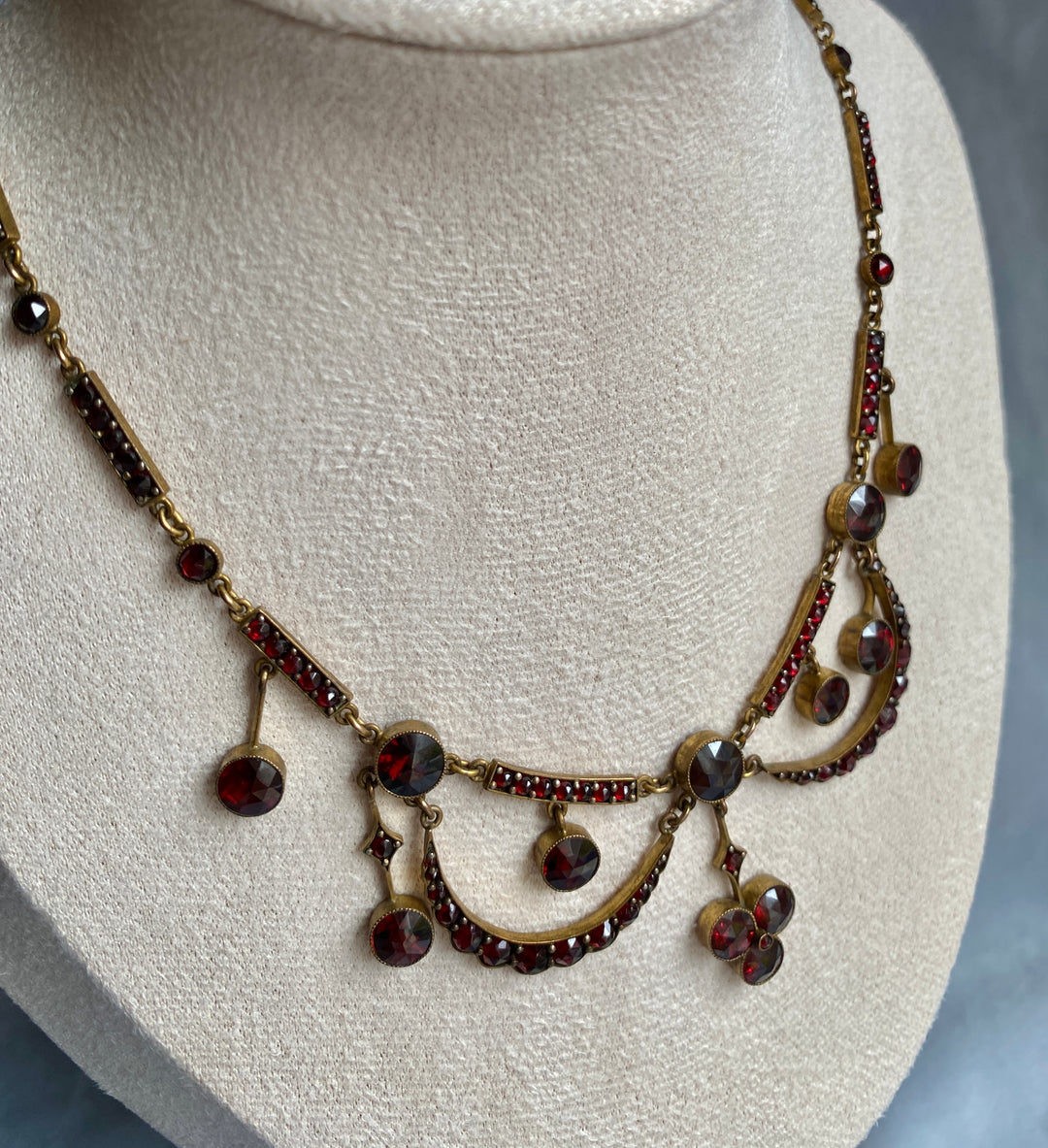Victorian Bohemian Garnet Necklace in Tombak