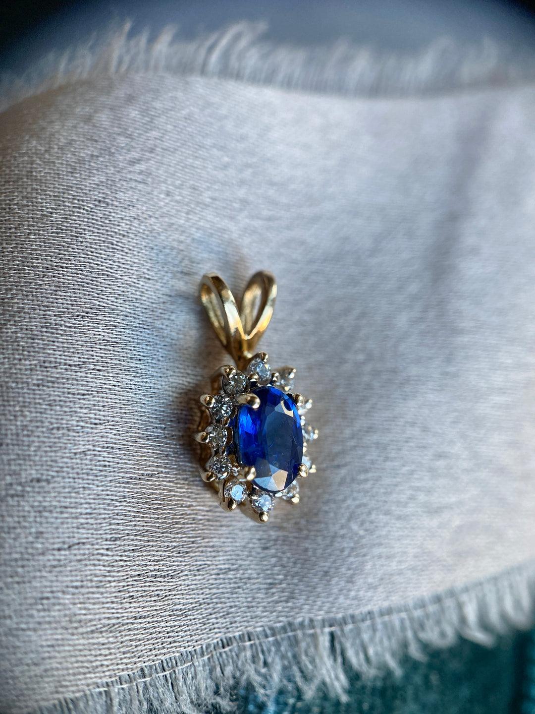 Flower Sapphire and Diamond Pendant in 14k Yellow Gold