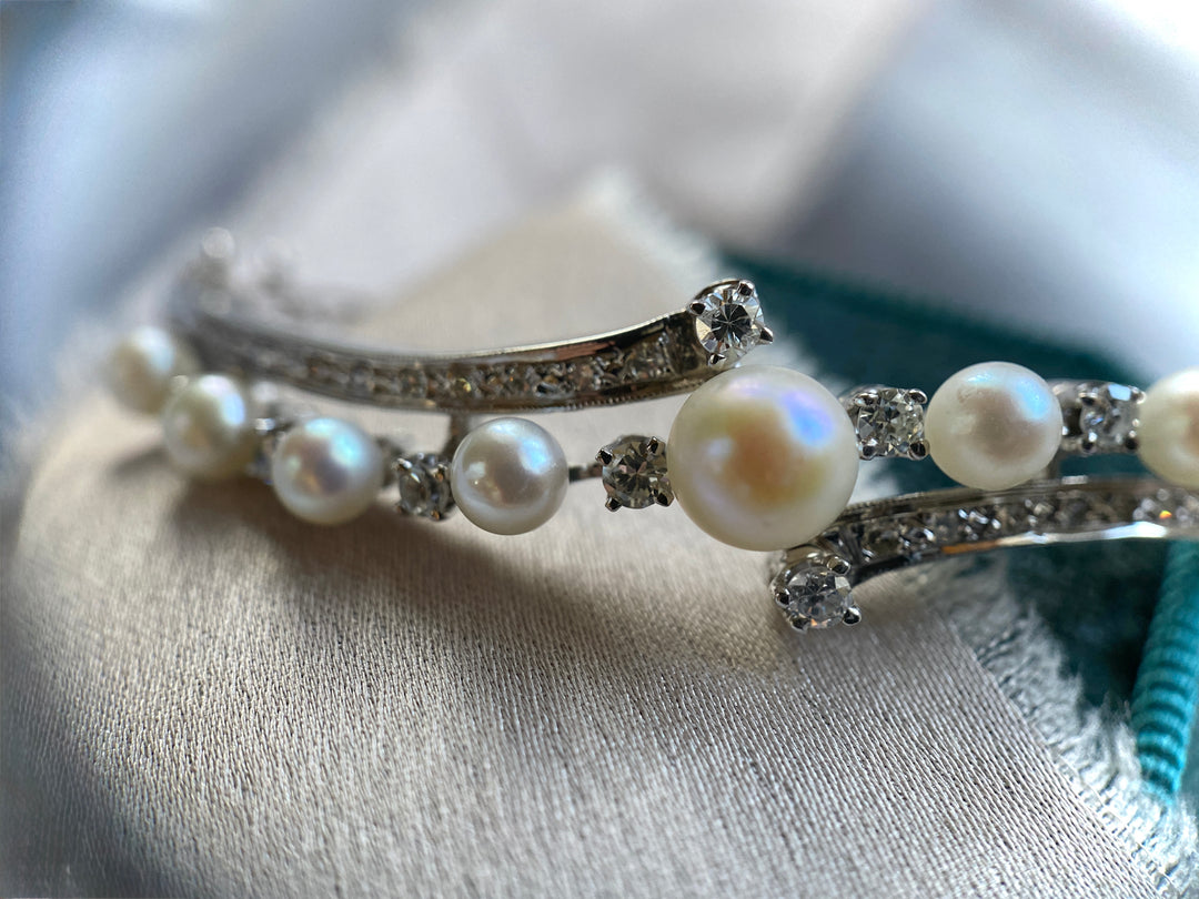 The Constellation Bloom Pearl and Diamond Cuff in 14k White Gold