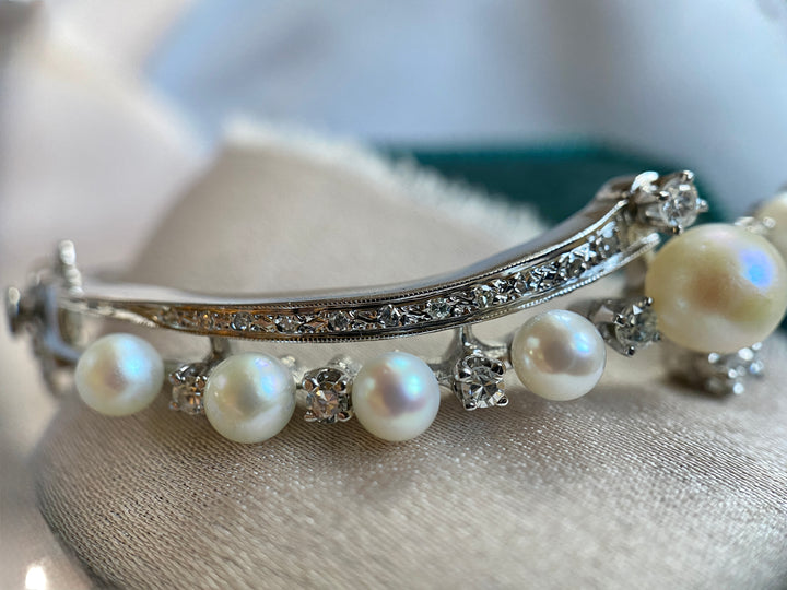 The Constellation Bloom Pearl and Diamond Cuff in 14k White Gold