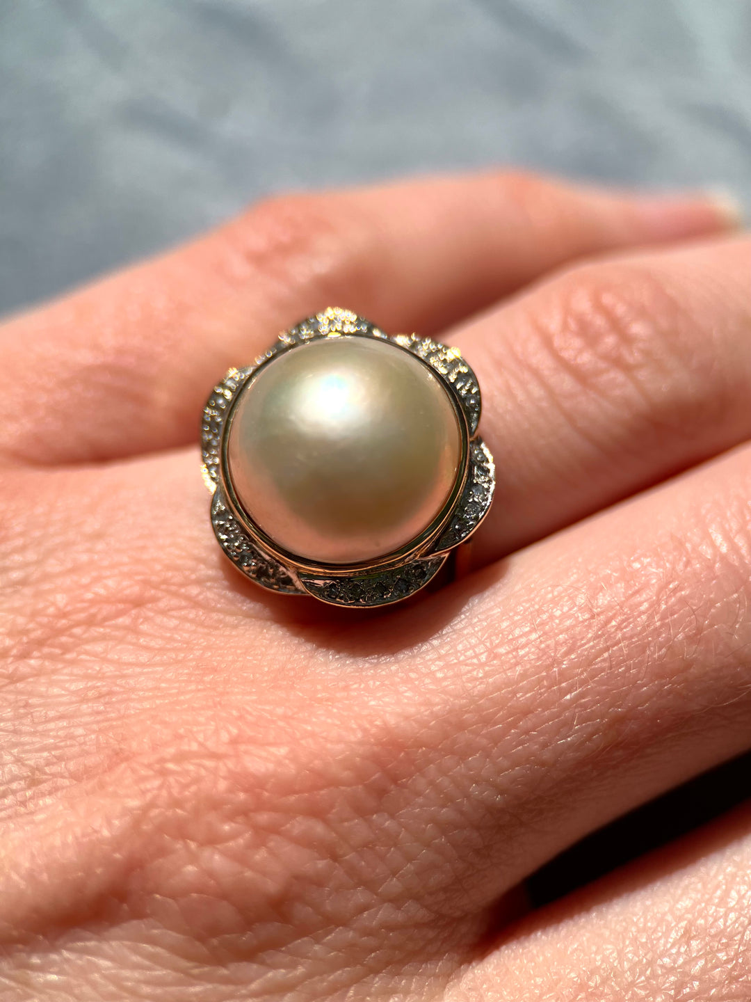 Vintage Mabe Pearl and Diamond Accents in 14k Yellow Gold