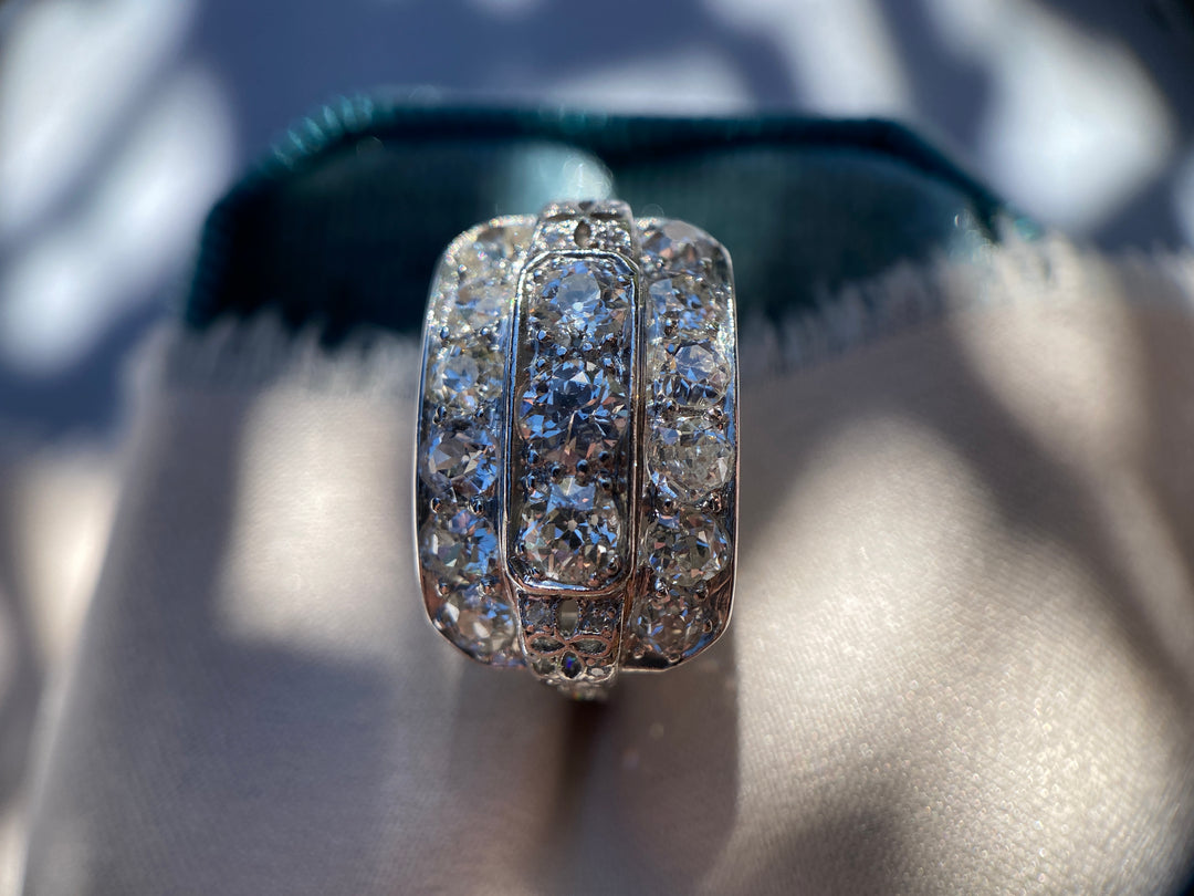 Art Deco Glamor TCW 1.52 Old European Diamonds Platinum Ring