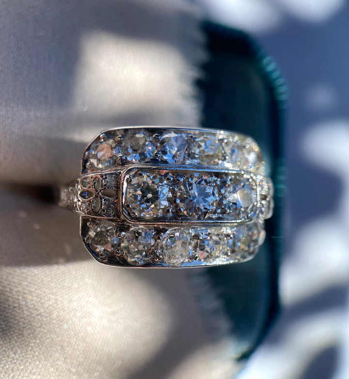 Art Deco Glamor TCW 1.52 Old European Diamonds Platinum Ring