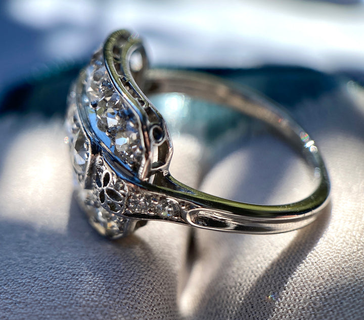Art Deco Glamor TCW 1.52 Old European Diamonds Platinum Ring