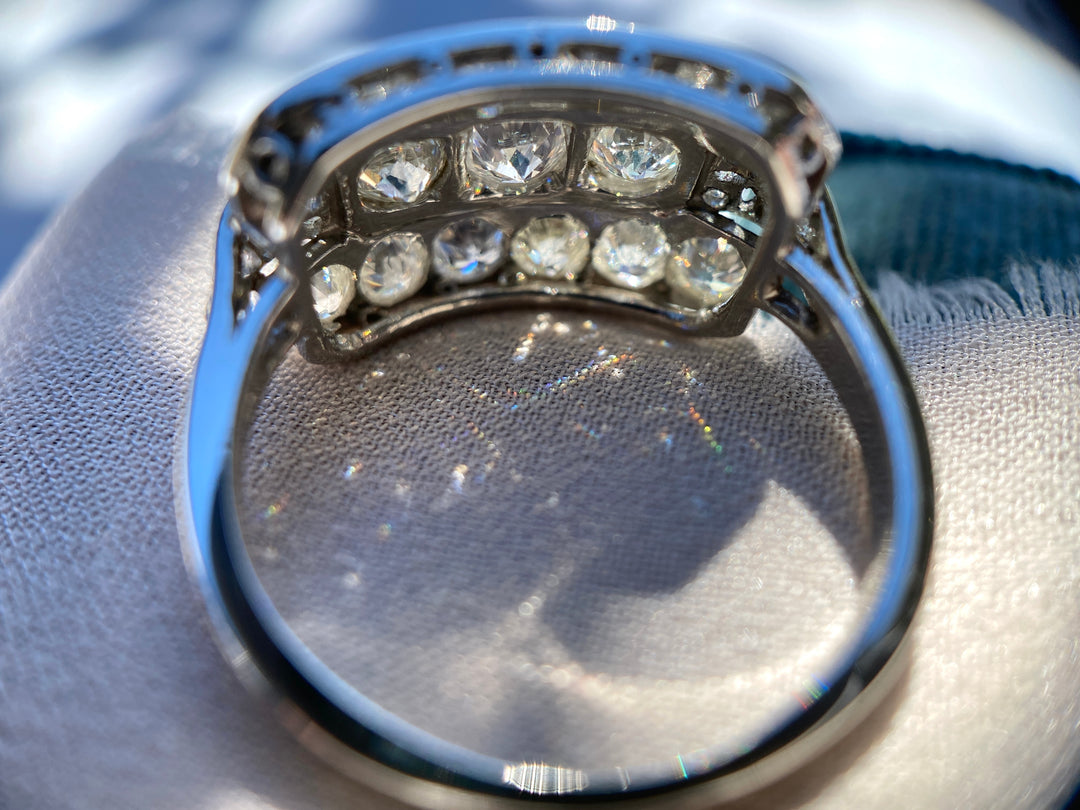Art Deco Glamor TCW 1.52 Old European Diamonds Platinum Ring