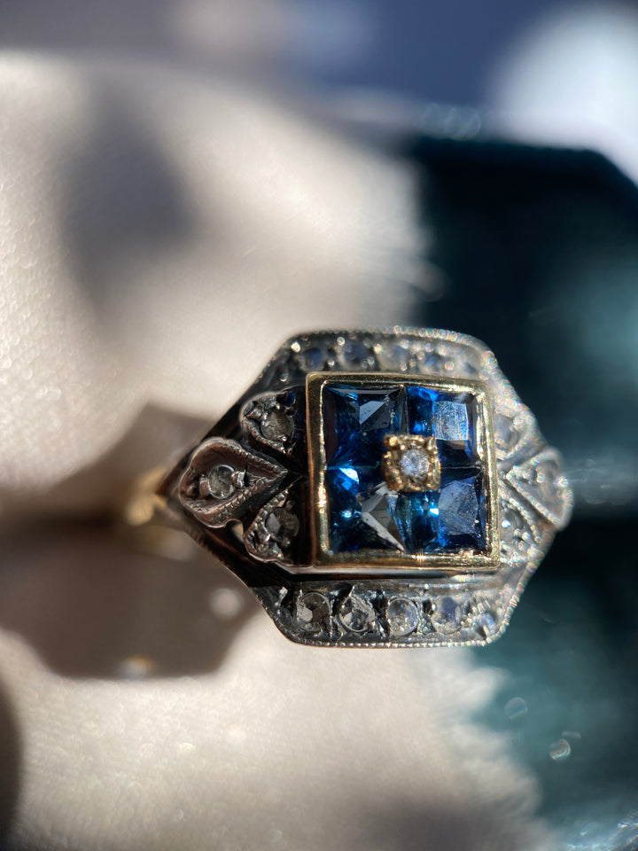 Vintage Sapphire and Rose Cut Diamond Ring in 14k Gold