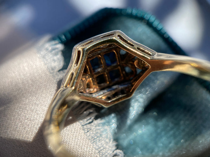 Vintage Sapphire and Rose Cut Diamond Ring in 14k Gold