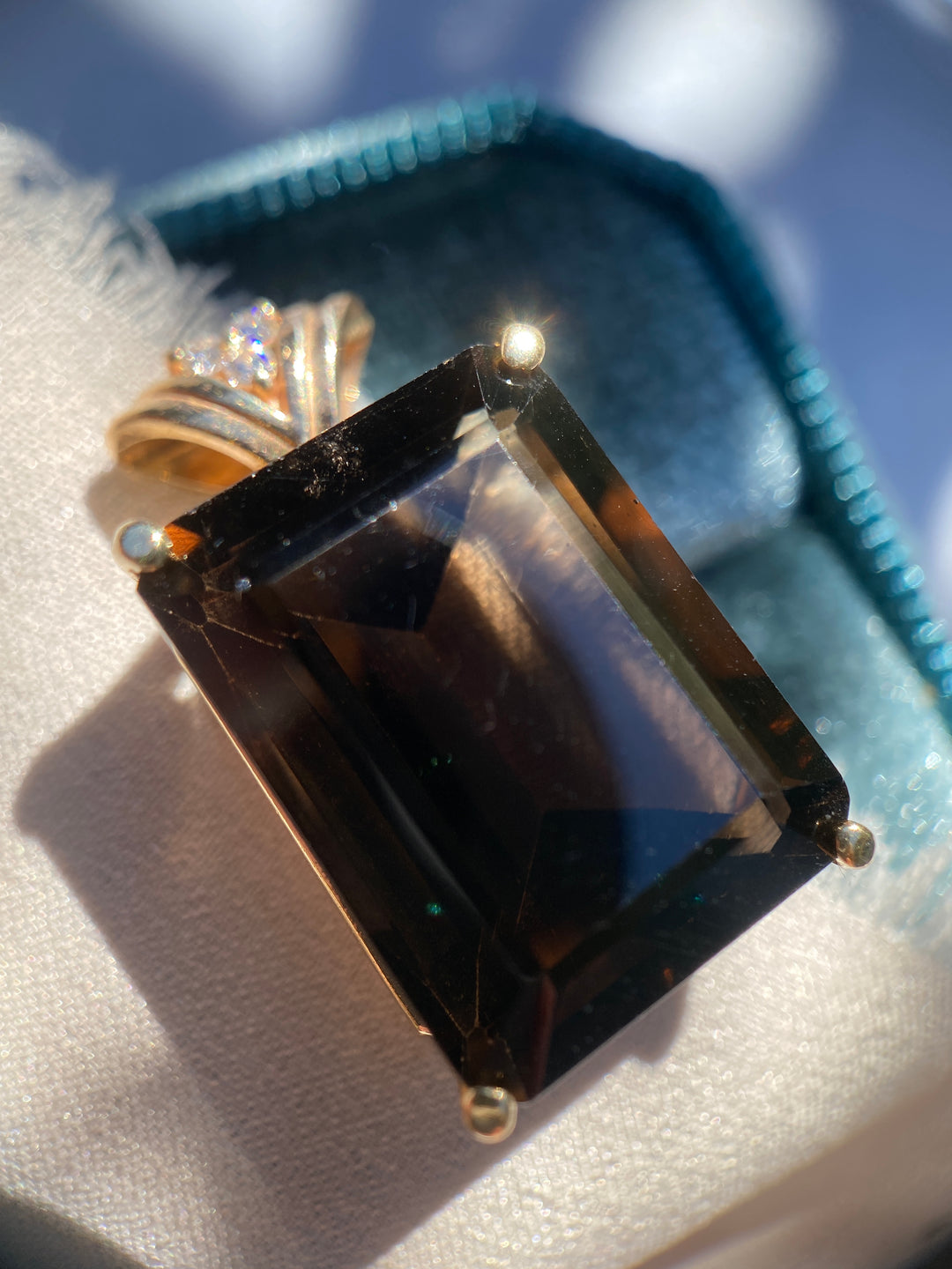 27 Carat Smokey Brown Topaz Pendant with Diamond Accents in 14k Yellow Gold