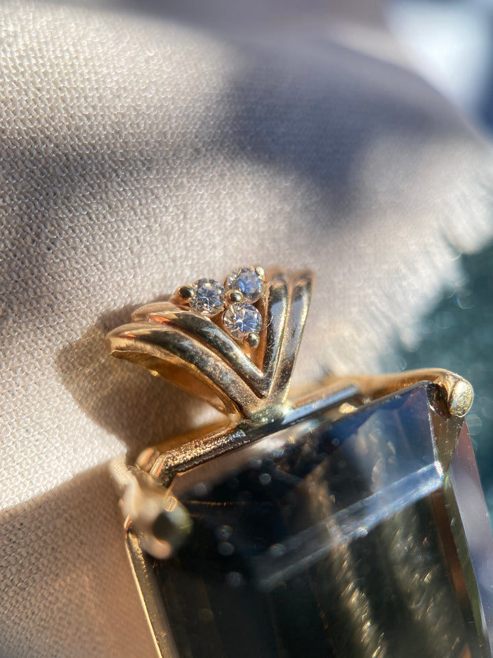 27 Carat Smokey Brown Topaz Pendant with Diamond Accents in 14k Yellow Gold