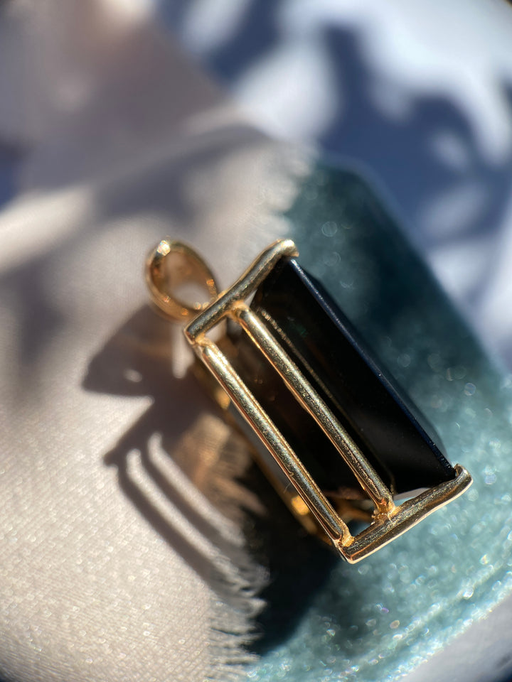 27 Carat Smokey Brown Topaz Pendant with Diamond Accents in 14k Yellow Gold