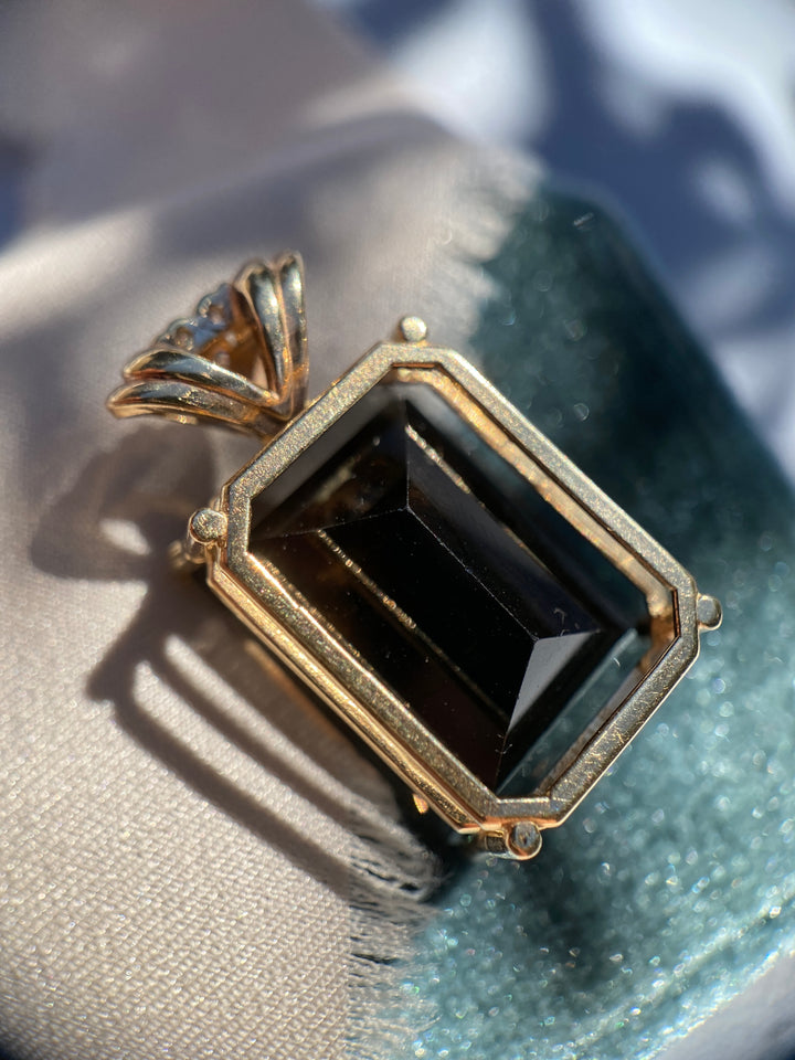 27 Carat Smokey Brown Topaz Pendant with Diamond Accents in 14k Yellow Gold