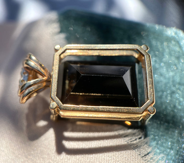 27 Carat Smokey Brown Topaz Pendant with Diamond Accents in 14k Yellow Gold