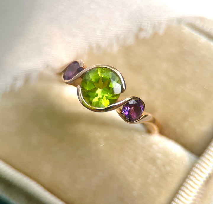 Peridot and Amethyst Ring in 18k Rose Gold