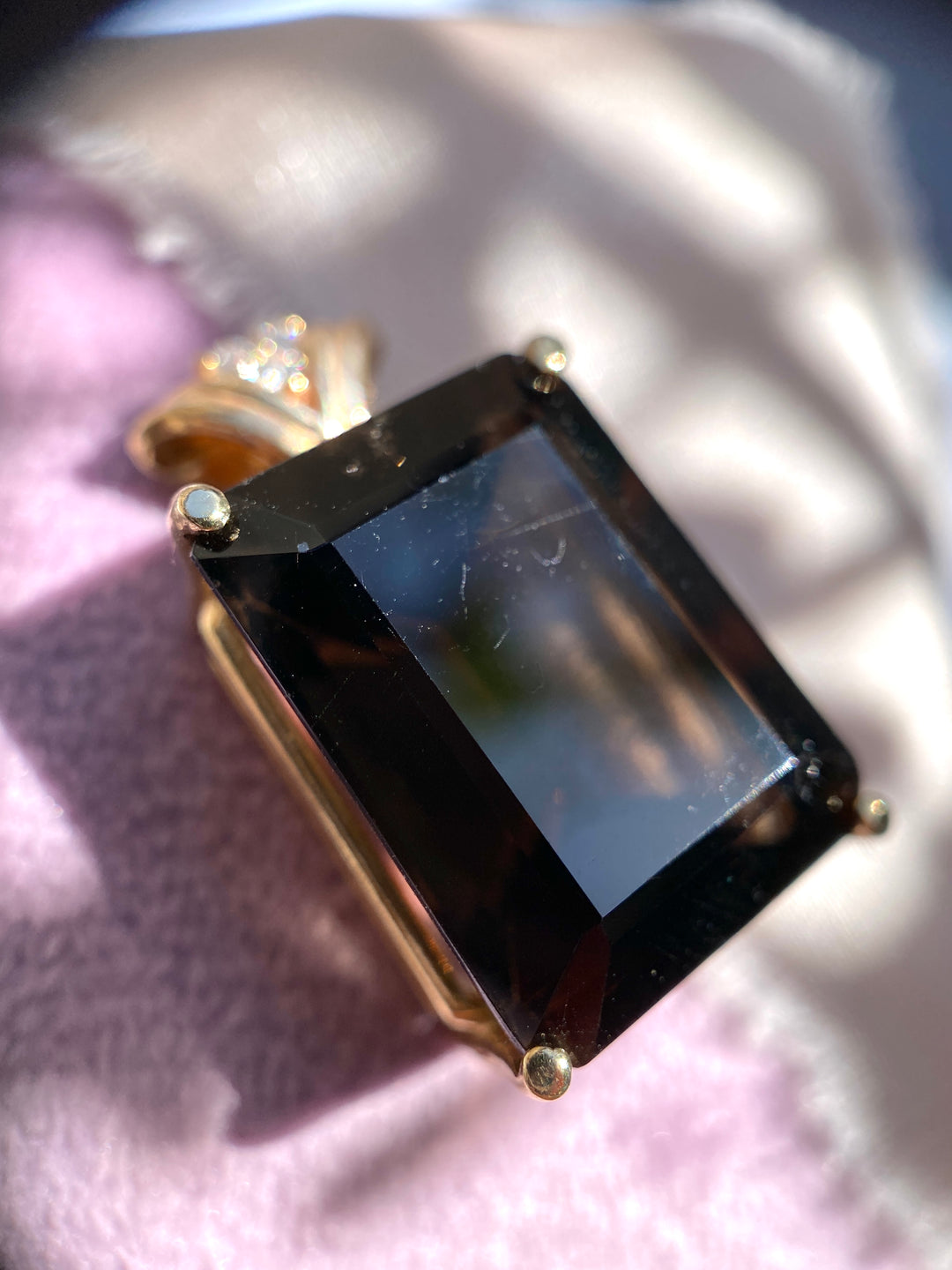 27 Carat Smokey Brown Topaz Pendant with Diamond Accents in 14k Yellow Gold